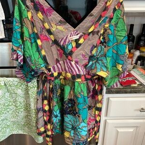 Rebecca Taylor Multicolor Patterned tunic blouse size 8, silk!!